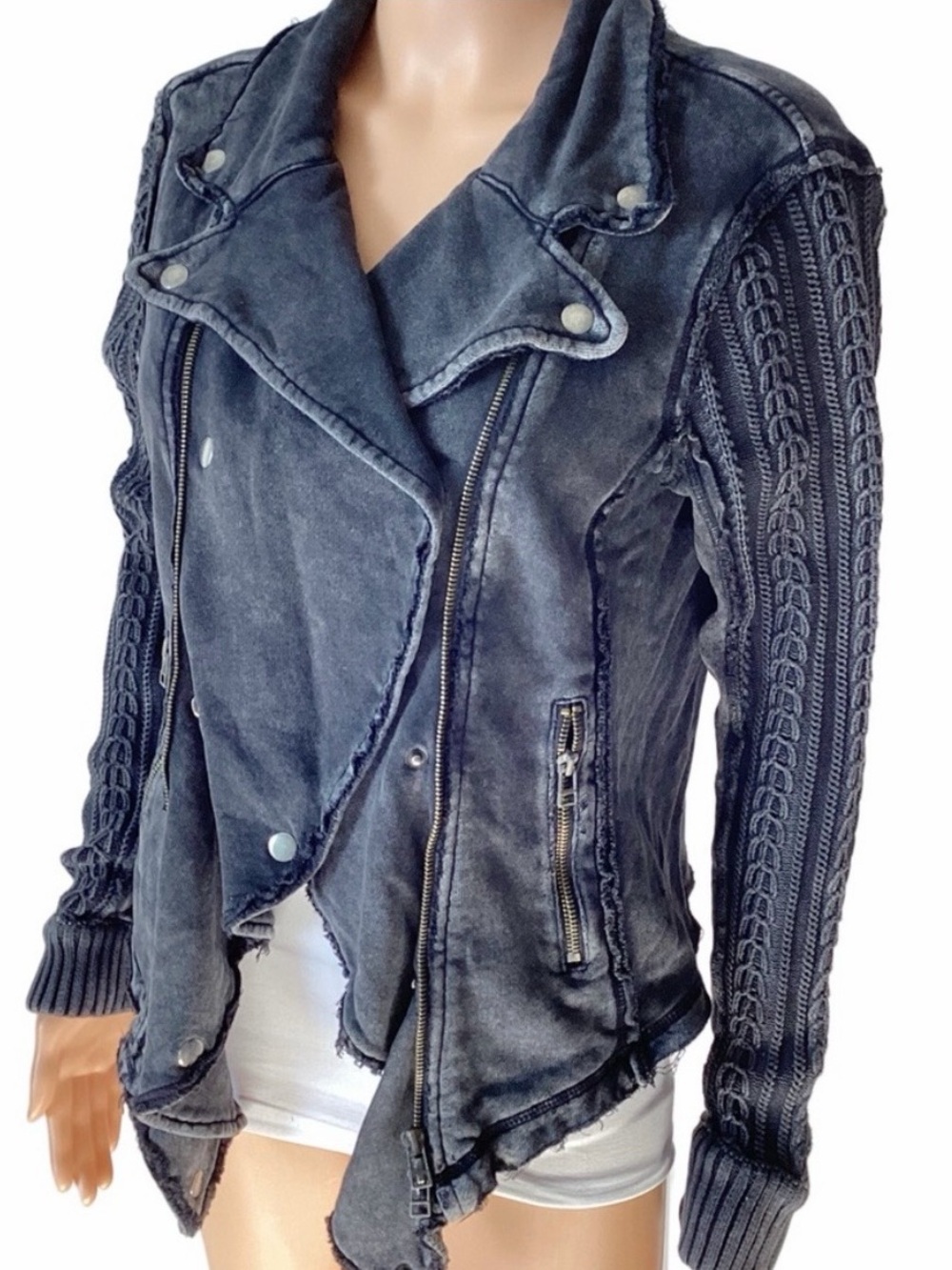 Free People Distressed Moto Cotton Jacket/Sweater - Picture 13 of 15
